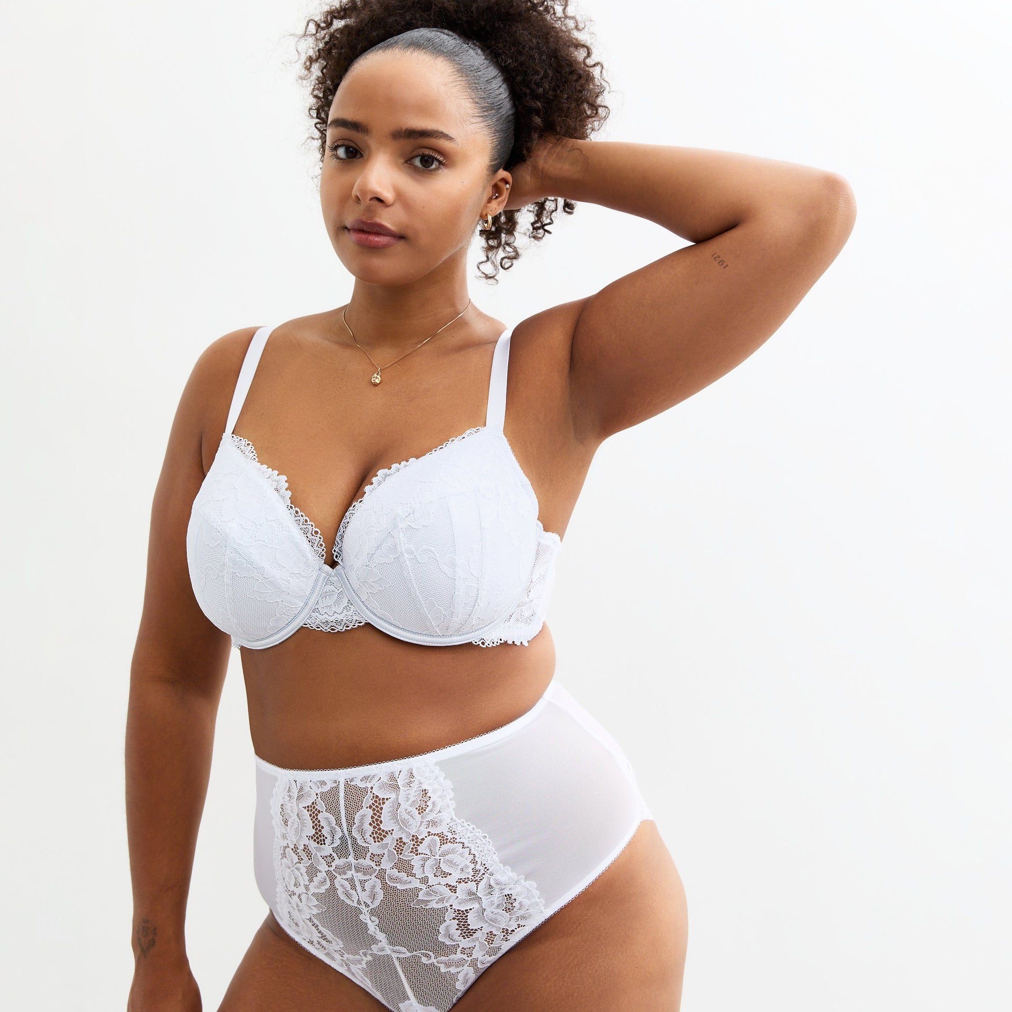 Curves White Scalloped Edge Lace Brazilian Briefs